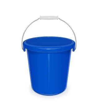 Blue plastic empty bucket with handle. Tool for cleaning and housekeeping. In Illustrazione stock