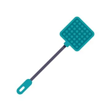 Blue plastic fly swatter with long handle on white background Illustration