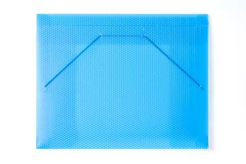Blue plastic folder with copy space isolated on white, clipping path included Foto stock