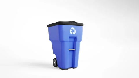 Blue plastic garbage bin with recycling logo, isolated on white background. 動画素材 96076984