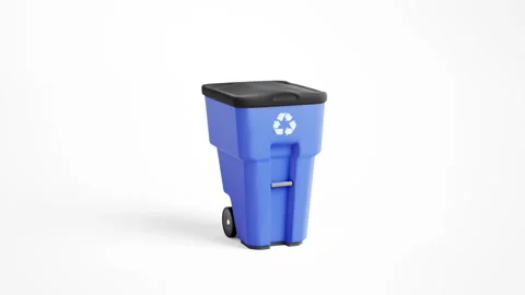 Blue plastic garbage bin with recycling logo. 動画素材 96077111