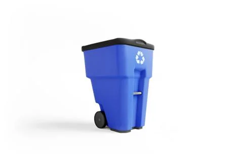 Blue plastic garbage bin with recycling logo, isolated on white background イラスト素材