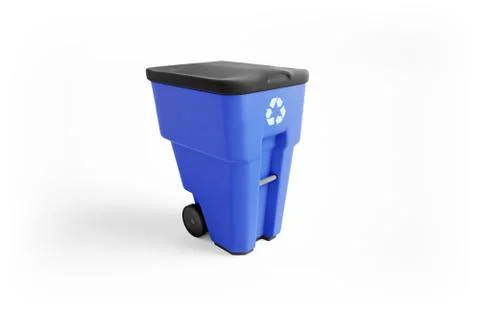 Blue plastic garbage bin with recycling logo, isolated on white background イラスト素材