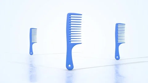 Blue Plastic Hair Combs on a Light Reflective Floor. Hair Combs 3D Animation. 4K Stock Footage 301984566