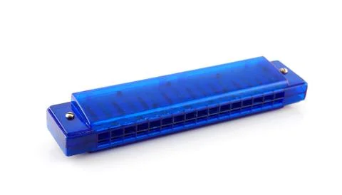 Blue plastic harmonica Stock Photos