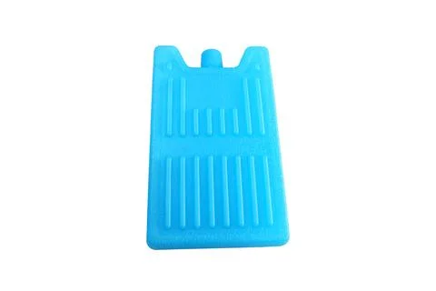 Blue plastic ice pack coolers with striped texture isolated on a white back.. Stock Photos