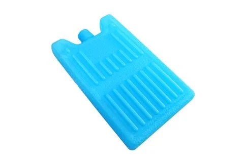 Blue plastic ice pack coolers with striped texture isolated on white Stock Photos