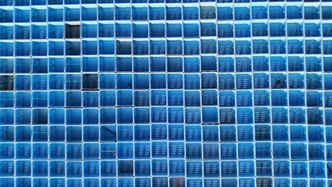 Blue plastic industrial recycling baskets crates pattern Stock Footage 339304547