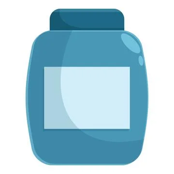 Blue plastic jar with blank label for supplements or vitamins Stock Illustration