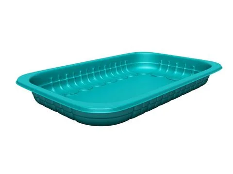 Blue plastic kitchen tray view perspective 3d render on white background n... Stock Photos