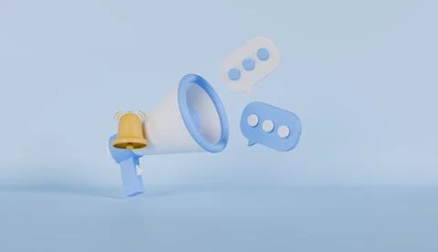 Blue plastic megaphone with message communication and notification Stock Illustration