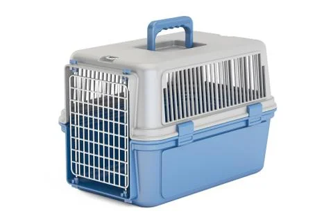 Blue plastic pet carrier, 3D rendering Stock Illustration