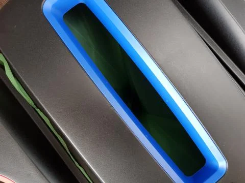 Blue plastic recycle bin Foto stock