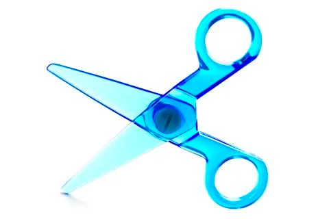 Blue plastic scissors Stock Photos