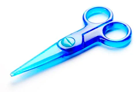 Blue plastic scissors Stock Photos