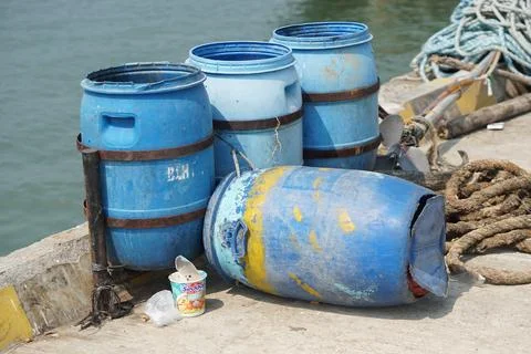 Blue plastic tank Foto stock