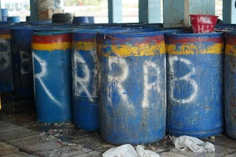 Blue plastic tank Foto stock