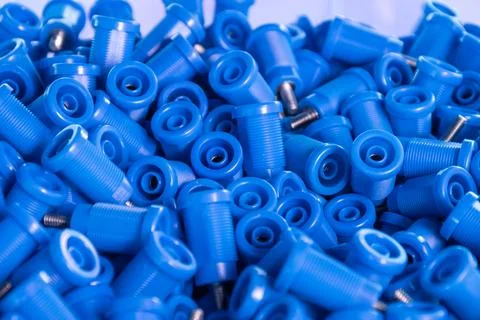 Blue Plastic Threaded Components Foto stock
