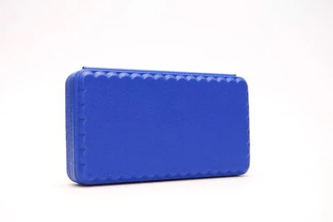 Blue plastic tool box on a white background. Foto stock
