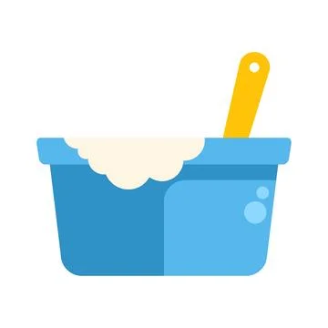 Blue plastic washing basin filled with soapy water and yellow handle Illustration