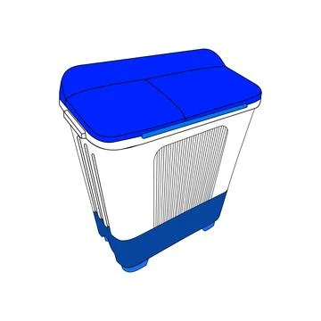 Blue plastic washing machine icon. Isometric 3d style. Stock Illustration