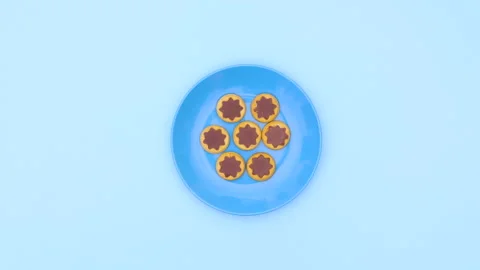 Blue plate appear on blue theme and cookies appear in plate. Stop motion Stock Footage 138714891