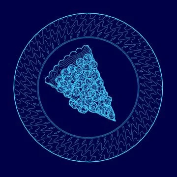 Blue plate with a slice of pizza on it. The pizza slice is cut in half and has Stock Illustration