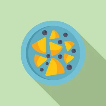Blue plate with slices of mango and blueberries representing healthy eating Stock Illustration