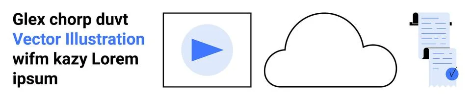 Blue Play Button, Cloud Outline, Document with Lock, and Text Elements Illustrazione stock