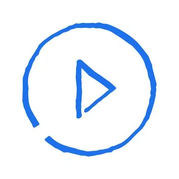 A blue play button, a hand drawn vector illustration. Whimsical doodle media  イラスト素材