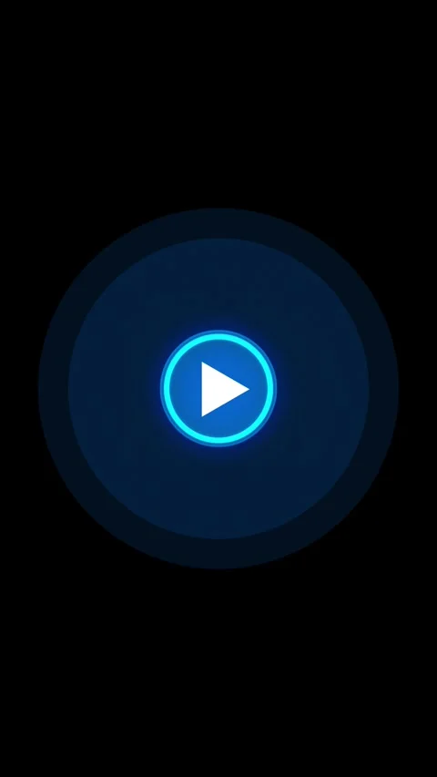 Blue play button media glowing circular icon, black empty space, and modern vide Stock Footage 340568424