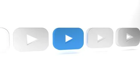 Blue Play icon isolated on white background. Minimalism concept. 3D render .. Stock Illustration