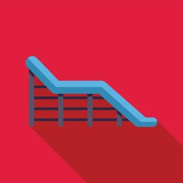 Blue playground slide casting a long shadow on a red background Stock Illustration