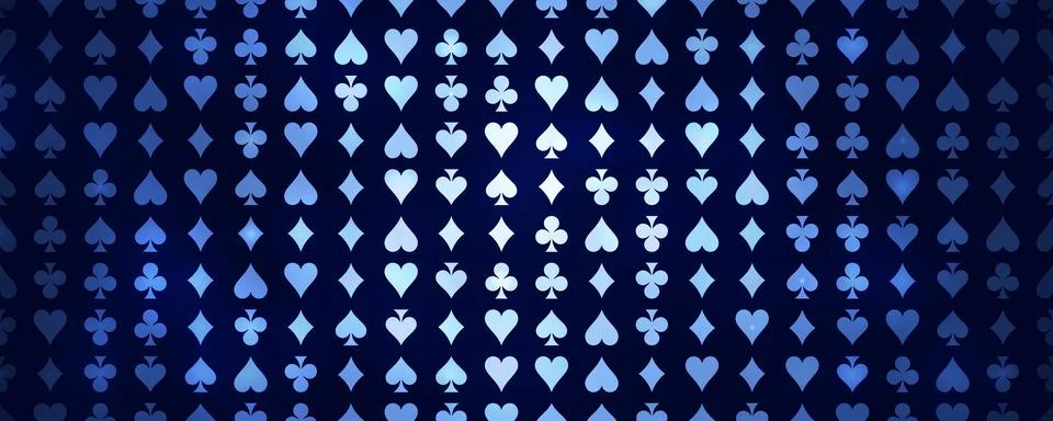 Blue Playing Card Suit Pattern With Glowing Hearts, Diamonds, Clubs And Spades Stock Illustration