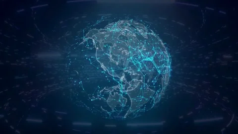 Blue Plexus Network Earth Globe With Glowing Connections In Digital Tunnel Stock Footage 336011654