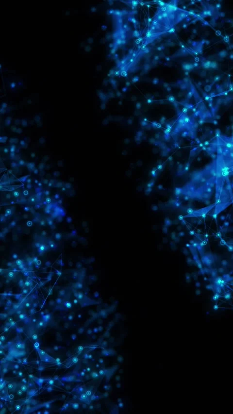 Blue plexus network frame glowing cyan nodes, connected polygon lines, dark cent Stock Footage 340567074