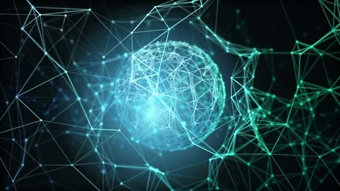 Blue plexus structure being pushed by plexus sphere growing Video stock 80990863