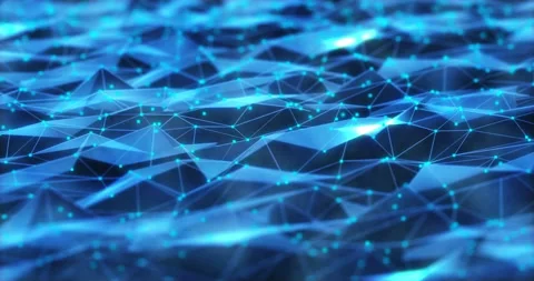 Blue plexus of wave field, Abstract futuristic background. Flight on a polygonal Stock Footage 286827883
