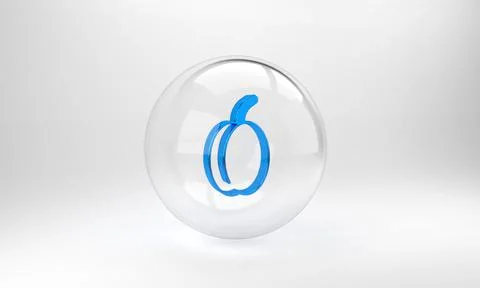 Blue Plum fruit icon isolated on grey background. Glass circle button. 3D ren Illustrazione stock