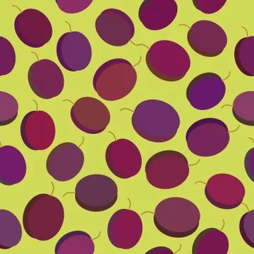 Blue plum simple seamless pattern isolated on green background. Vector Stock Illustration