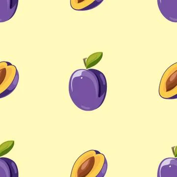 Blue plum vector seamless pattern Stock Illustration