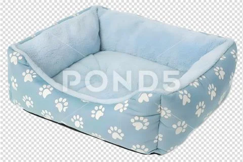 Blue plush pet bed with white paw prints PSD Template