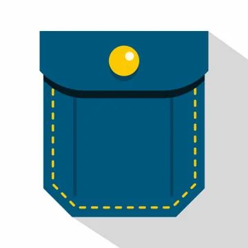 Blue pocket with yellow button icon, flat style Illustrazione stock