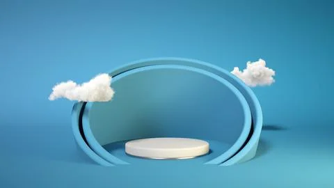 Blue podium with cloud on blue background. Product display stand. Insert yo.. Stock Illustration