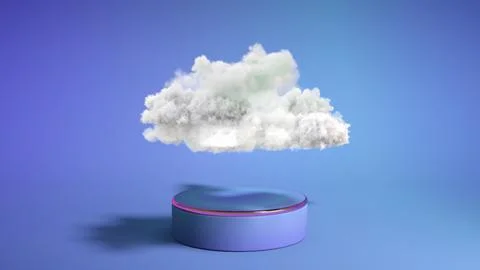 Blue podium with cloud on blue background. Product display stand. Insert yo.. Stock Photos