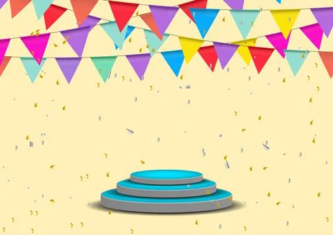Blue podium with flag decorative Vector illustration Illustrazione stock