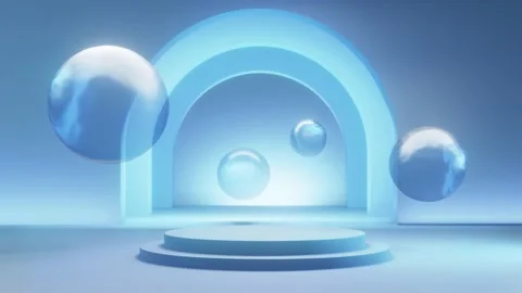 Blue podium with liquid water bubble ball. Stock Footage 229472653