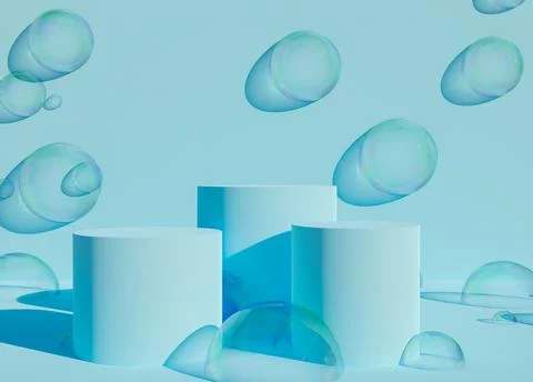 Blue podium with soap bubbles 스톡 일러스트