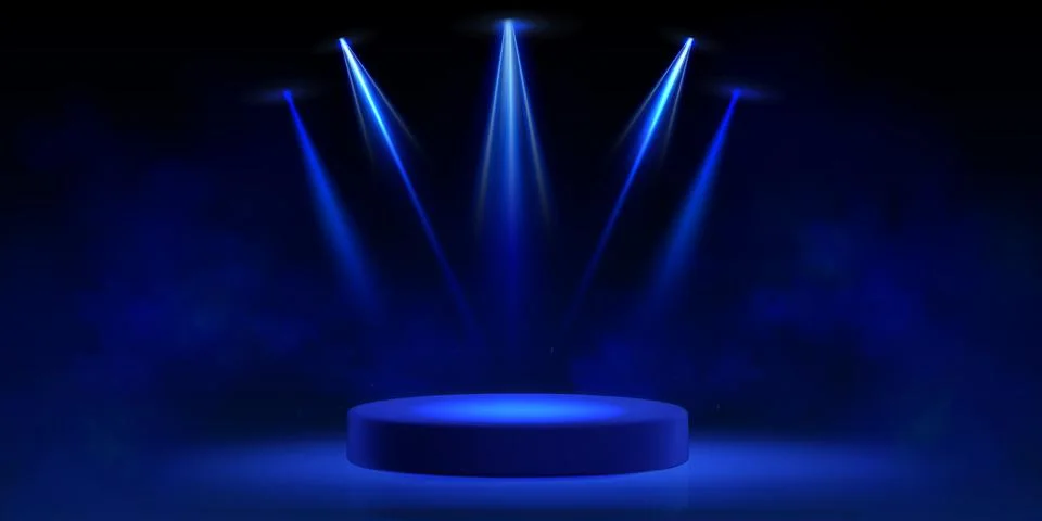 Blue podium stage with spotlight rays Stockillustratie