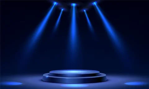 Blue podium stage with spotlight rays Stock Illustration